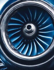 closeup toned jet engine blades blue aviation aeroplane aircraft airline