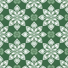 Seamless white lotus patterns on green color background