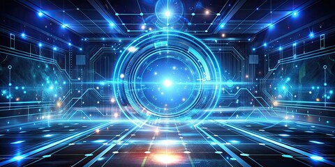 Obraz premium Abstract futuristic technology concept with digital overlays and glowing lights, innovation, digital, abstract