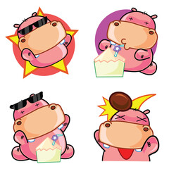 set of funny Hippo cartoon characters animal