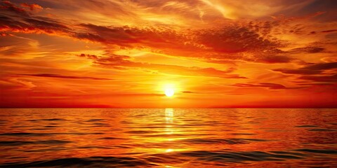 Fototapeta premium Abstract painting of a bright orange sunset over the ocean, abstract, painting, vibrant, colors, sunset, horizon, ocean