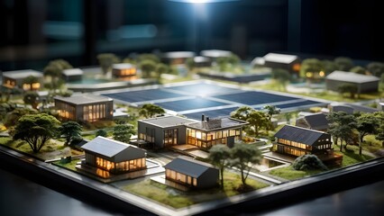 scale model of a solar park on a conference table