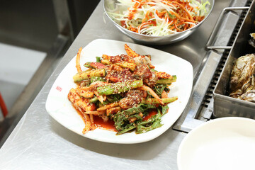 korean food. Oyster spicy sauce Salad