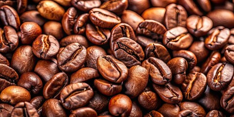 Fototapeta premium Close up of freshly roasted coffee beans, coffee, beans, close up, roasted, brown, aromatic, caffeine, beverage, morning, energy