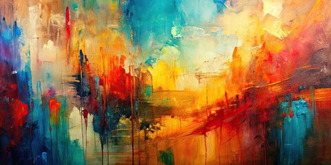 Abstract painting with layered brushstrokes and textures capturing raw emotion, abstract, art, painting, canvas