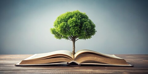 Book with tree growing out of it, literature, growth, nature, creativity, imagination, concept, surreal, fantasy, education