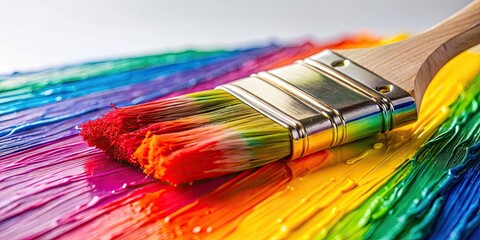 Obraz premium A close-up shot of a paintbrush dipped in colorful paint, paintbrush, colorful, paint, arts and crafts, creativity
