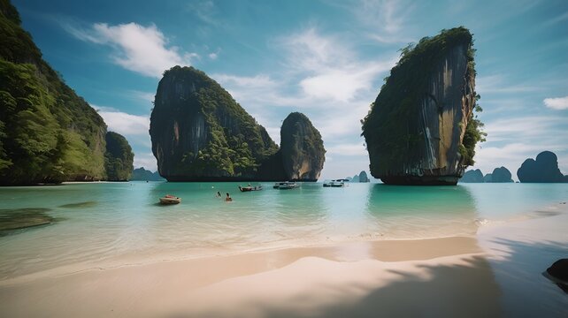 A tropical beach paradise in Thailand a summer scean, Generated by Ai.