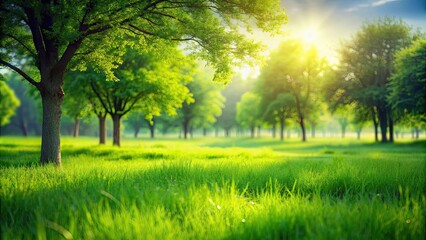 Blurred green landscape with vibrant grass and trees, Landscape, Green, Blurred, Nature, Outdoors, Trees, Grass, Scenic