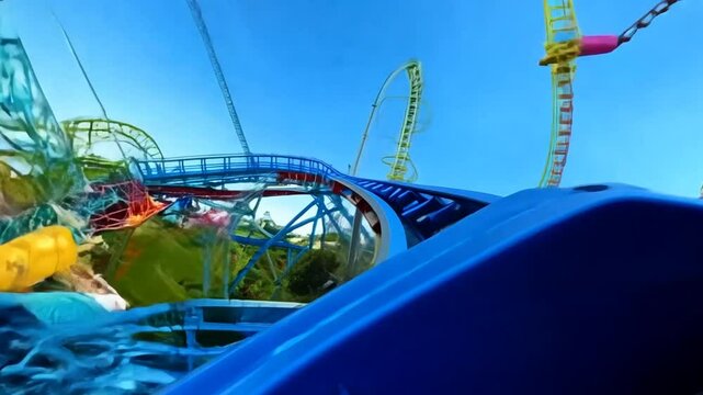 Roller Coaster Ride Through Blue Sky Generative AI