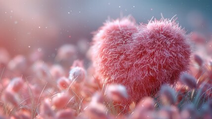 Fuzzy Pink Heart in a Field of Flowers