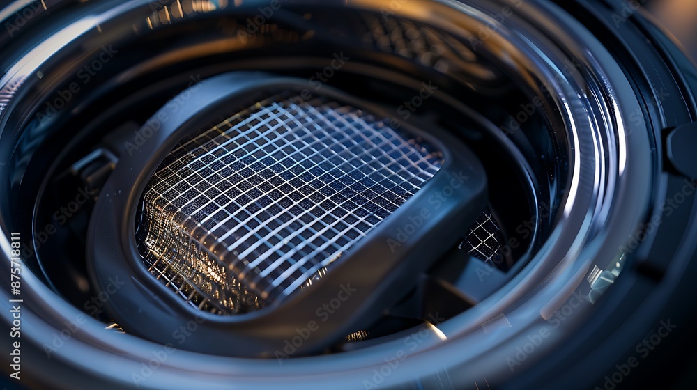 Poster close-up of a wire mesh filter in a round container