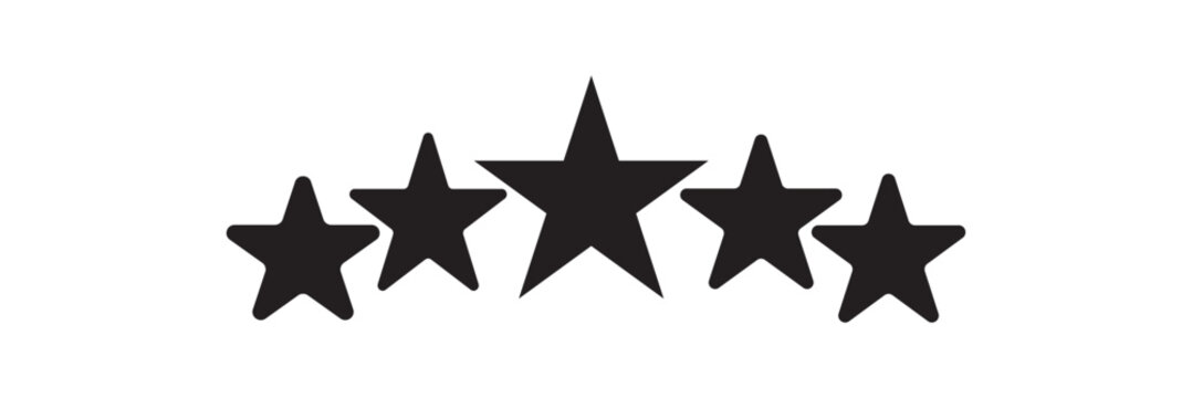 5 black stars. Five star vector icon. Set of five star icon collection. 
