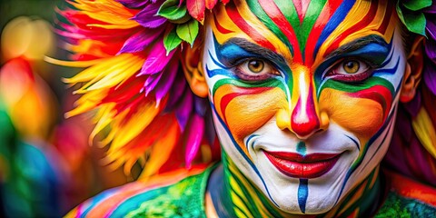 Carnival performer with colorful, vibrant human animal face paint , carnival, performer, colorful, vibrant