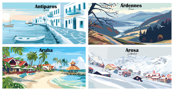 Travel landmarks tourism world famous, Vector illustration. Design for travel wallpaper, flyer or web banner design template. Panorama view. Copy space