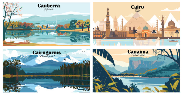 Travel landmarks tourism world famous, Vector illustration. Design for travel wallpaper, flyer or web banner design template. Panorama view. Copy space