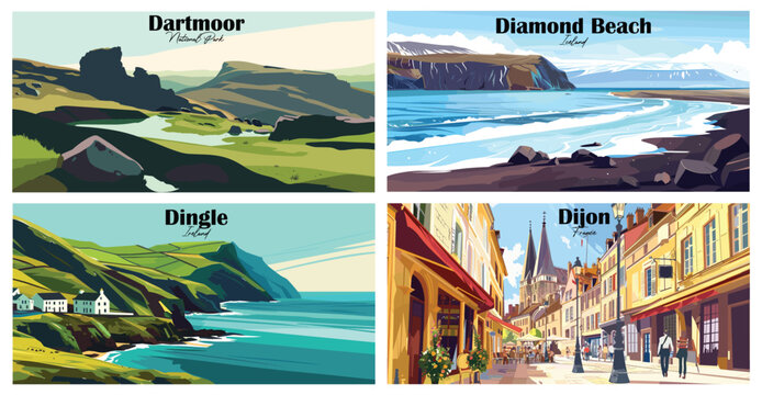Travel landmarks tourism world famous, Vector illustration. Design for travel wallpaper, flyer or web banner design template. Panorama view. Copy space