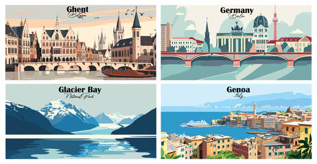 Travel landmarks tourism world famous, Vector illustration. Design for travel wallpaper, flyer or web banner design template. Panorama view. Copy space © DesignerThc