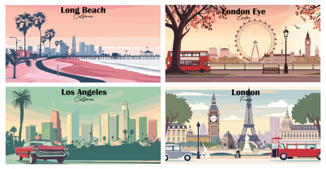 Travel landmarks tourism world famous, Vector illustration. Design for travel wallpaper, flyer or web banner design template. Panorama view. Copy space