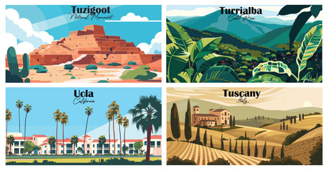 Travel landmarks tourism world famous, Vector illustration. Design for travel wallpaper, flyer or web banner design template. Panorama view. Copy space