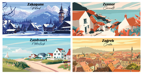 Travel landmarks tourism world famous, Vector illustration. Design for travel wallpaper, flyer or web banner design template. Panorama view. Copy space