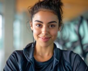 Happy Woman Enjoying a Fitness-Focused Service, Smiling Girl at the Gym, Active Wellness Program, Fitness Enthusiast, Healthy Lifestyle, Exercise Routine, Gym Workout, Fitness Center, Personal