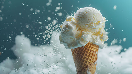Vibrant image of ice cream being scooped into a cone, evoking the warmth and enjoyment of summer indulgence, photographed in high-definition for maximum visual impact
