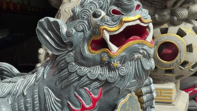 Majestic Stone Chinese Guardian Lion, Ancient Fu Dog Sculpture