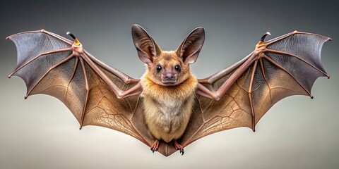 Obraz premium Bat with large wings spread out, revealing its face and ears, bat, wings, spread, face, ears, nocturnal, mammal, creature