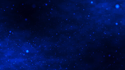 Fototapeta premium Shimmering, bright particles forming a line and wave flow. Smoke clouds and particle background. Particle movement on dark sky with clouds. Futuristic glitter in space on dark background. 3D