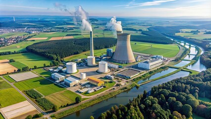 Aerial view of the Philippsburg nuclear power plant, nuclear power, energy, facility, industrial, environment