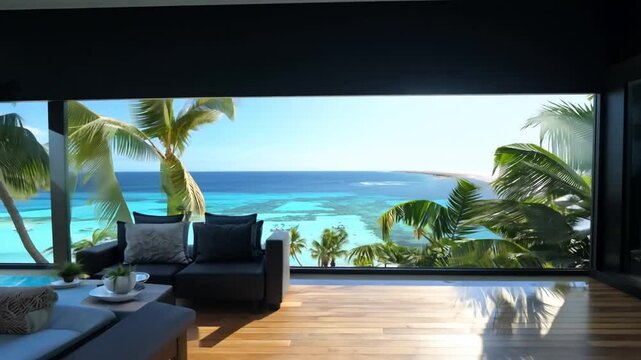 Tropical Beach View From Living Room Generative AI
