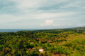 Most famous tourist destination Bali Kelingking Beach on island Nusa Penida, Bali Indonesia Aerial nature landscape