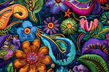 Naklejka premium Embroidery texture background illustration, stitched and detailed textile pattern.