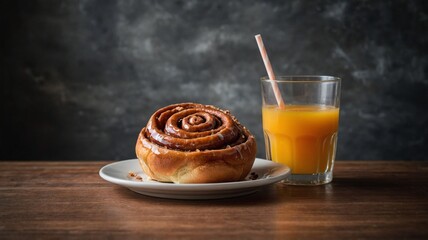  Cozy Breakfast with Cinnamon Roll and Orange Juice