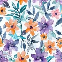 Fototapeta premium Sophisticated Watercolor Floral Repeat in Blue