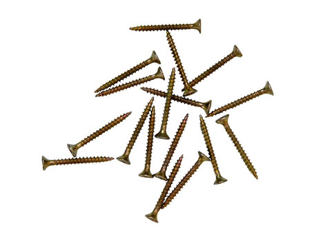 Self-tapping screws on a white isolated background close-up