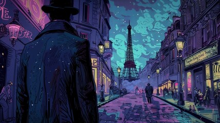 person in the night Paris city