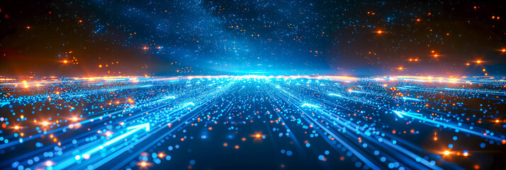 Obraz premium Abstract digital background with blue lines and particles, representing technology and data