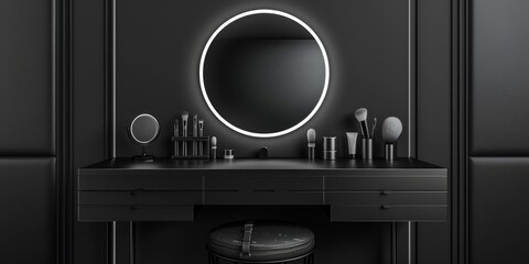 Fototapeta premium Black vanity with illuminated mirror
