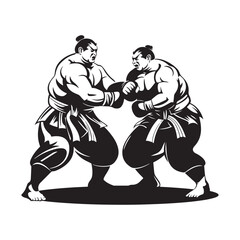Sumo wrestlers fighting stock vector. Illustration of Sumo wrestlers fighting isolated on white background