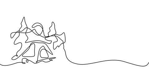 continuous one line drawing of camping. nature theme abstract line art illustration