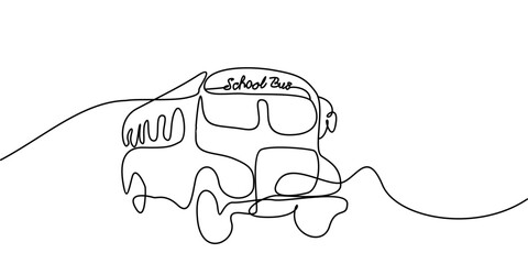 continuous one line drawing of a beautiful school bus. educational theme abstract line art illustration