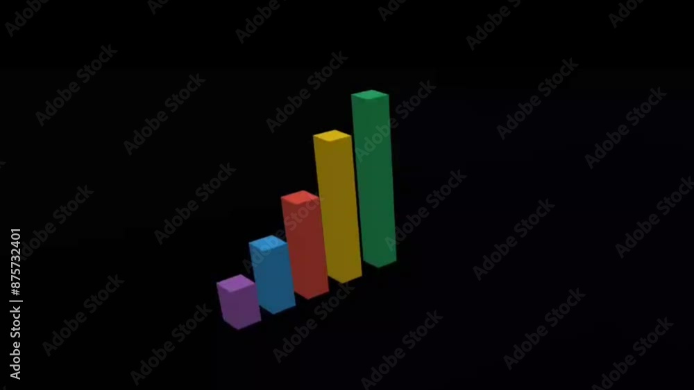 Poster growing column chart left side view with dark background