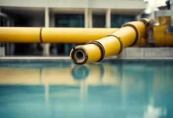 middle pool large yellow pipe central prominent water plumbing infrastructure construction maintenance industrial equipment