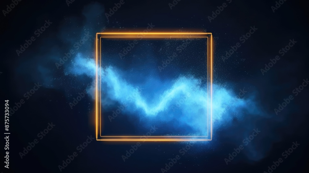 Poster abstract picture of yellow color light in rectangle shape frame set against in dark blue tone backgr