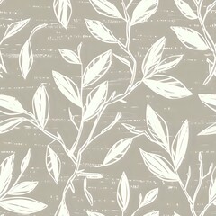 Fototapeta premium Elegant Hand-Drawn Leaf and Branch Repeat in Minimalist Style