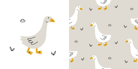 Cute pattern with goose and doodle elements © Mila Dobraya