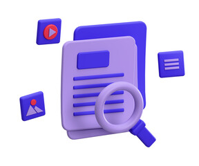 magnifying glass on document isometric 3d icon