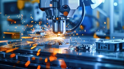 Fototapeta premium The CNC milling machine cutting the plastic parts with solid ball endmill tool. The hi-technology manufacturing processing by CNC machining center